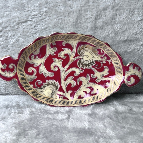 Amita Decorative Trinket Dish Red Cream Gold Floral Ornate Ornate Dish - Picture 6 of 6